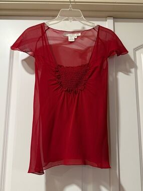 studio M Red Sheer Silk Blouse Size XS